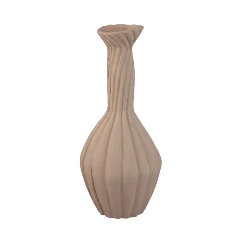 Vase – Hellbraune Farbe, Gerippte Oberfläche, Spiraldesign, Keramik, L – Lydia | PTMD Preis Gesenkt