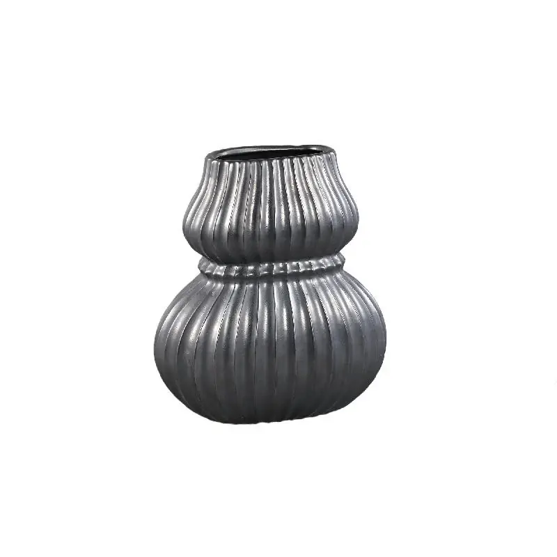 Vase – Keramik Steinzeug, Geripptes Design, Schwarz, M – Halta | PTMD Online Kaufen
