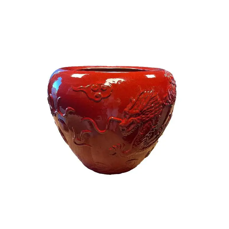 Topf – Drachen Design, Runde Form, Keramik Material, Rot – Terron | PTMD Angebot