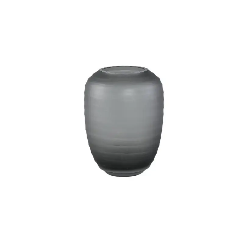 Vase – Massives Glas, Gerippte Struktur, Graue Farbe, Niedrig – Nadah | PTMD Neue Ware