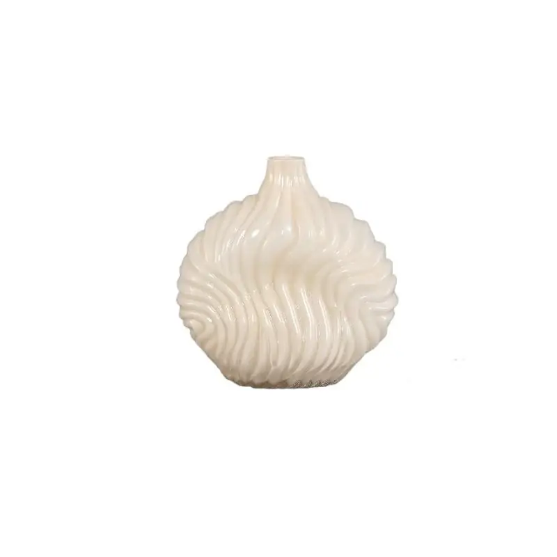Rabatt Vase – Gerippte Struktur, Glas Material, Creme, Klein – Kelline | PTMD