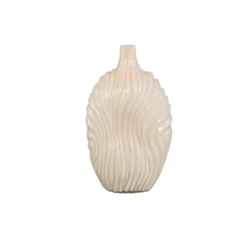 Sonderangebot Vase – Gerippte Struktur, Glas Material, Creme, Hoch – Kelline | PTMD