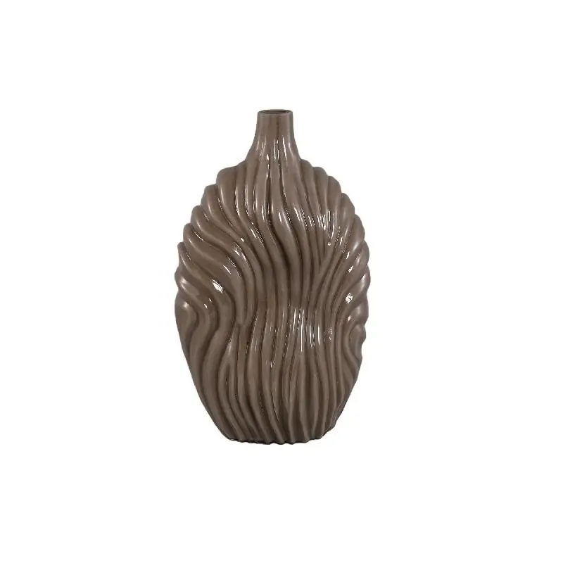 Billig Vase – Gerippte Struktur, Glas Material, Taupe, Hoch – Kelline | PTMD