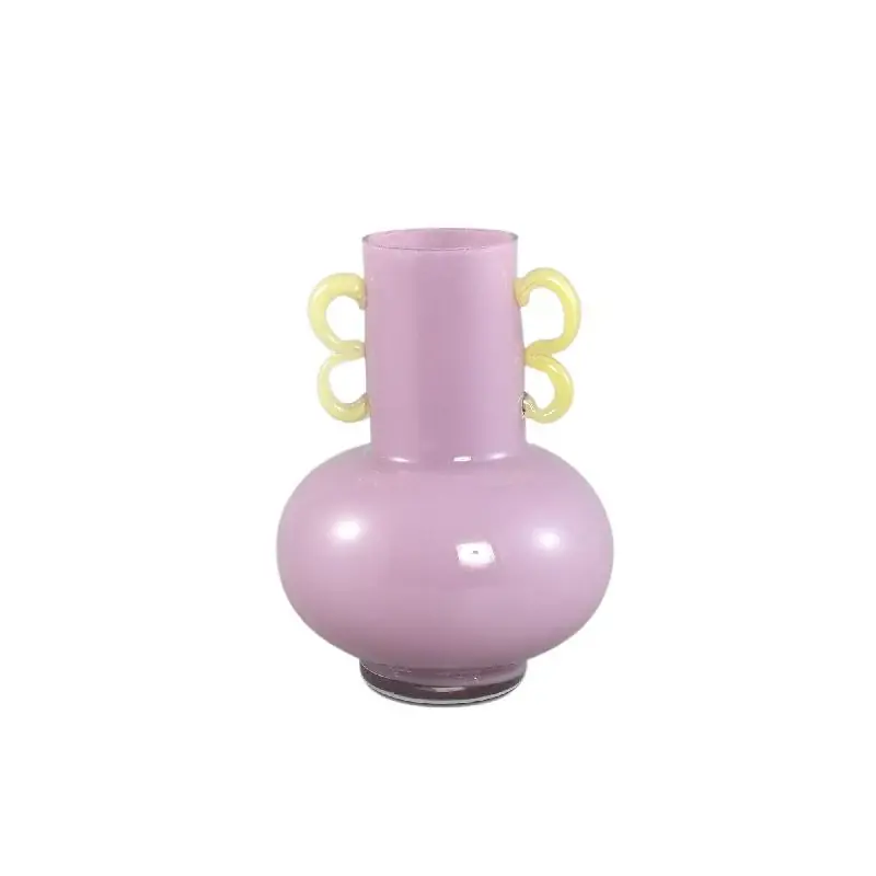 Echt Vase – Lila Glas, Gelbe Henkel, Runde Form – Mobeen | PTMD