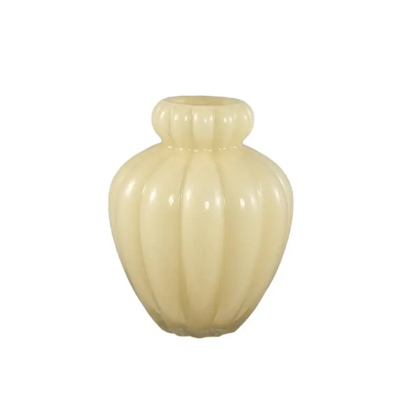 Top-Preis Vase – Gerippte Struktur, Milchglas Material, Creme, Kleiner Rand, S – Syamer | PTMD