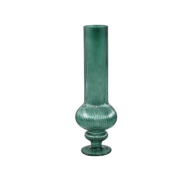 Preisknaller Vase – Gerippte Struktur, Runde Form, Glas Material, Dunkelgrün, Mit Fuß, S – Keala | PTMD