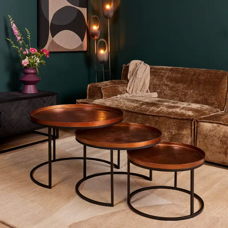 Couchtisch – Aluminium Oberfläche, Kupfer Finish, Runde Form – Clive | Starfurn Garantierte Lieferung