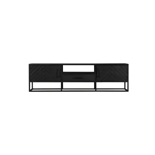 TV-Möbel - Mangoholz Schwarz, Fischgrätmuster, Offenes Fach, 180 cm – New York | Starfurn Neue Ware