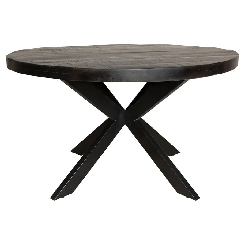 Bestseller Esszimmertisch – Runde Form, Schwarzes Mangoholz, Metall Matrix, 140 cm – Denver | Starfurn