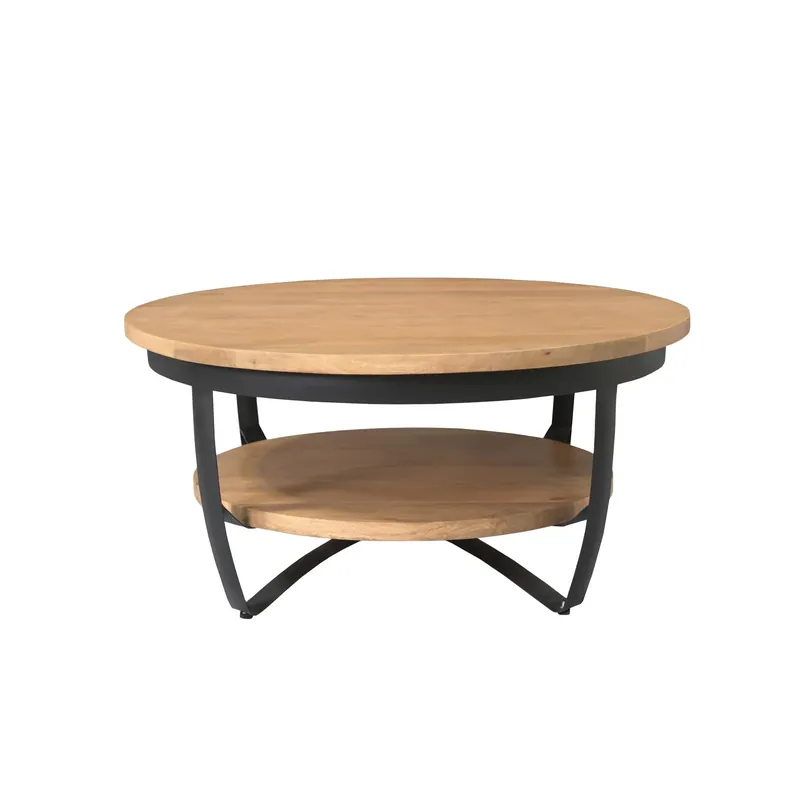 Angebot Couchtisch - Mangoholz Hell, Metall Schwarz, Rund Form, 70 cm – Paras | Starfurn