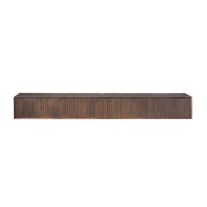 Sonderangebot Schwebendes TV-Möbel – Mangoholz, Braune Farbe, Lattenfront – Madison | Starfurn
