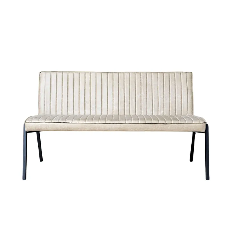 Billig Esszimmerbank – Kunstleder Beige, Schwarzes Metallgestell, Kontrastnaht, 155 cm – Tivoli | Starfurn