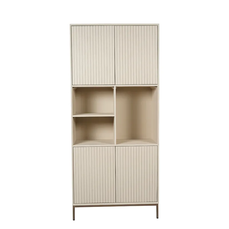 Sofort Bestellen schrank - Sandfarbenes Mangoholz, Vertikale Lamellenfront, Bronzefarbenes Metallgestell, 90 cm – Madison | Starfurn