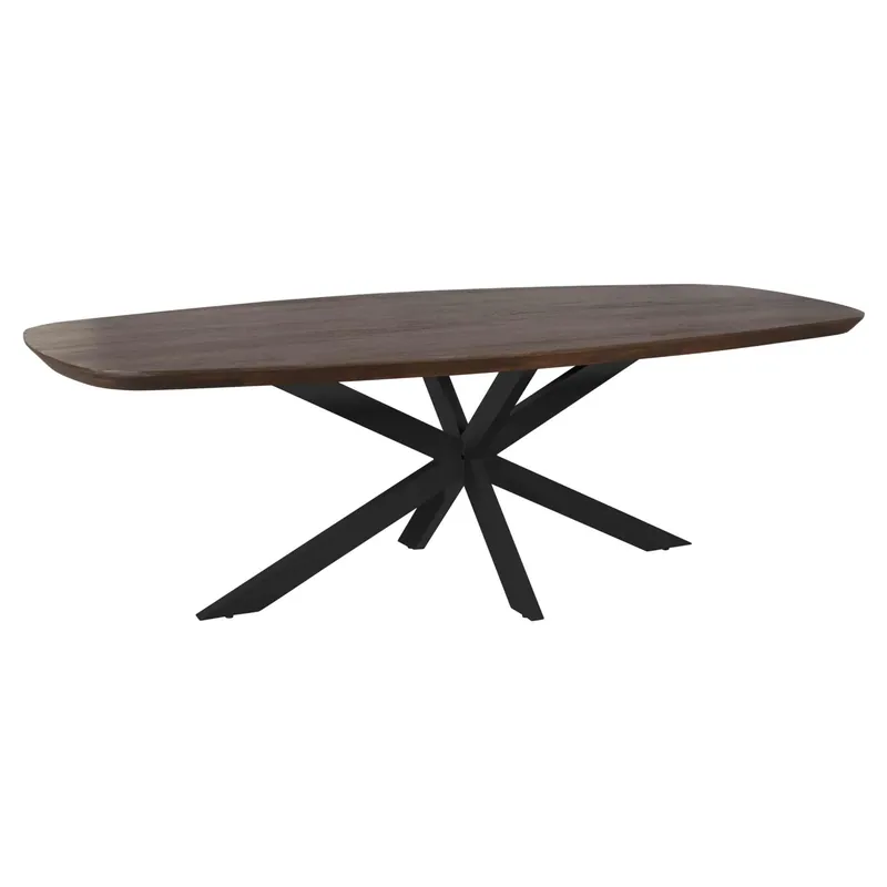 Esszimmertisch - Ovale Form, Braunes Tischblatt, Schwarzes Metallgestell, 200 cm – Madison | Starfurn Neue Ware