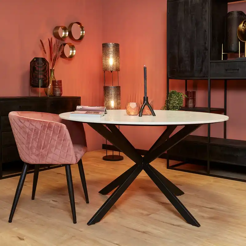 Esszimmertisch – Weißer Marmor, Rundes Design, Metallgestell 130cm – Lynn | Starfurn Knallerangebot