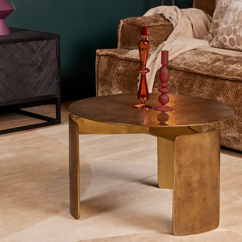 Rabatt Couchtisch – Aluminium, Goldoptik, Rundform – Darwin | Starfurn