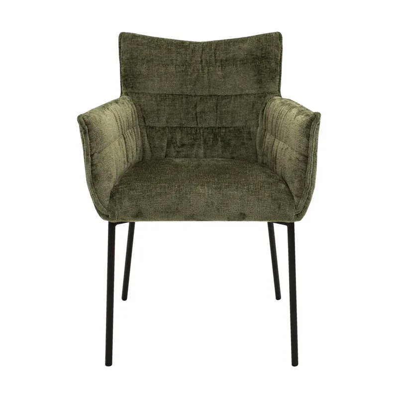 Bestpreis Esszimmerstuhl – Grüner Chenille-Stoff, Schwarzes Metall, Moderne Form - Goos | Kick Collection