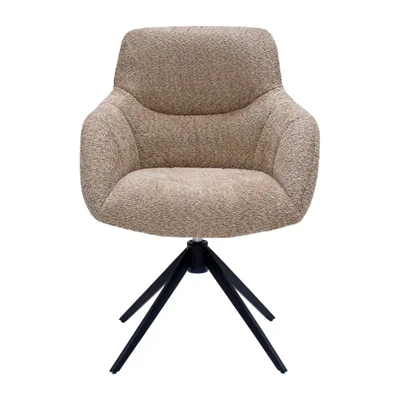 Drehstuhl – Beiges Bouclé, Schwarzes Metall, Ziernaht Muster - Fer | Kick Collection Neue Kollektion