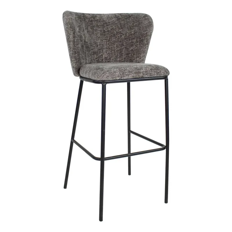 Online Kaufen Barhocker – Dunkelgrauer Chenille-Stoff, Schwarzes Metall, Breite Rückenlehne - Bo | Kick Collection