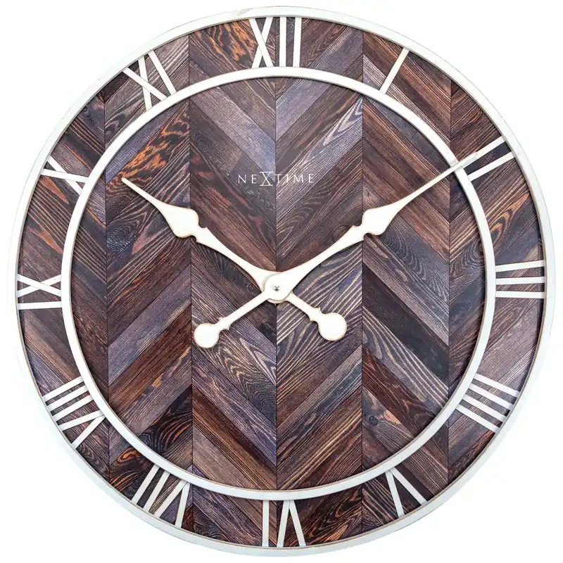 Wanduhr – Dunkles Holz, Römische Ziffern, Fischgrätmuster - Roman Vintage | NeXtime Markenprodukt