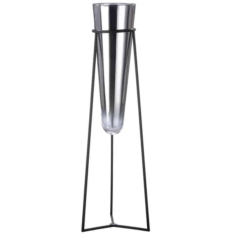 Zertifiziert Bodenvase – Silbernes Glas, Schwarzer Akzent, 82cm Höhe - Future | Gilde