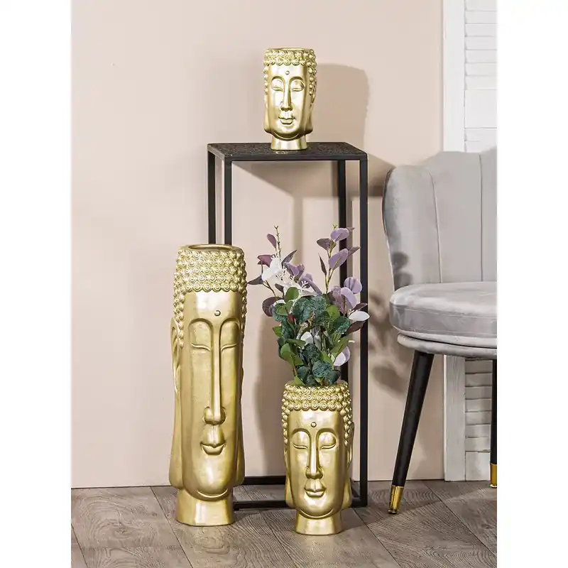 Gesichtsvase – Goldene Keramik, Buddha Motiv, Edle Optik - Buddha | Gilde Solange Der Vorrat Reicht