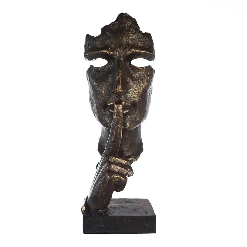 Skulptur – Kunstharz Antikfinish, Bronzefarbene Oberfläche, Gesichtsmotiv, 100 cm - Silence | Gilde Garantierte Lieferung
