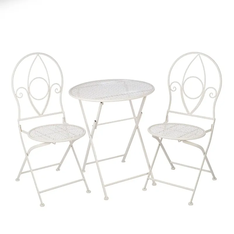 Bistroset – Weißes Metall, Mattes Finish, Blumendesign - Flores | Gilde Neu
