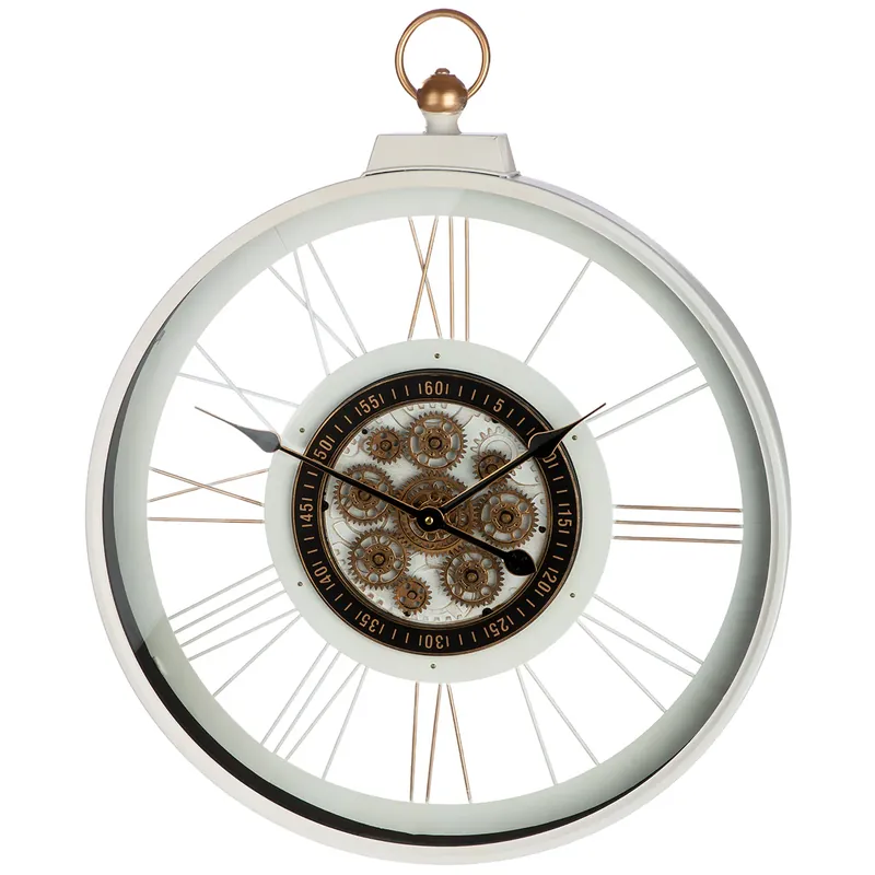 Garantierte Lieferung Wanduhr – Drehende Zahnräder, Glas Metall Kombination, Weiß Schwarzes Finish - Kello | Gilde