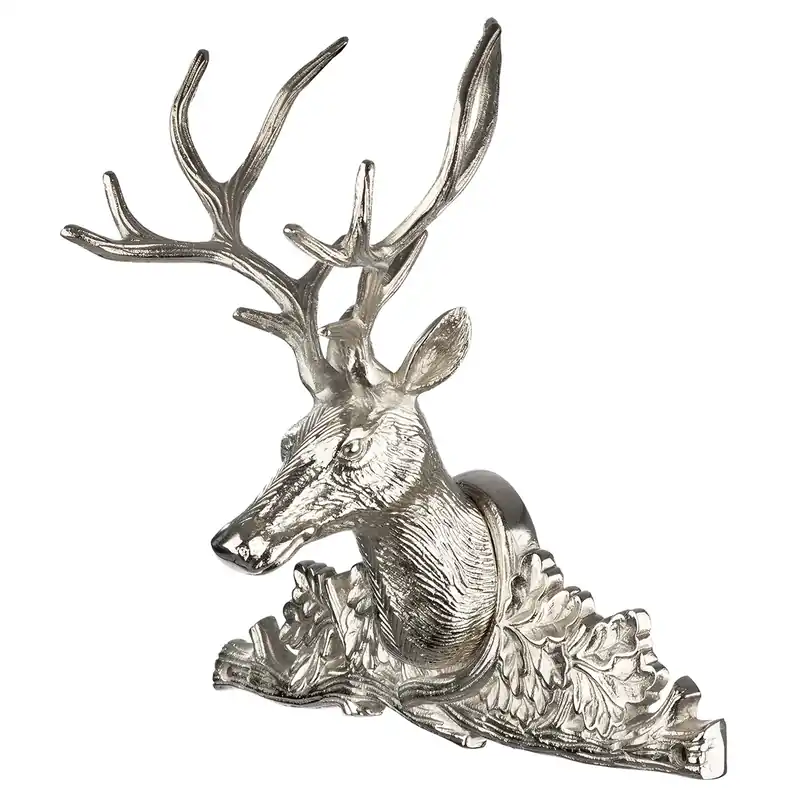 Wandobjekt – Vernickeltes Aluminium, Hirsch Design, 35,5 cm Höhe - Hirschkopf | Gilde Expressversand