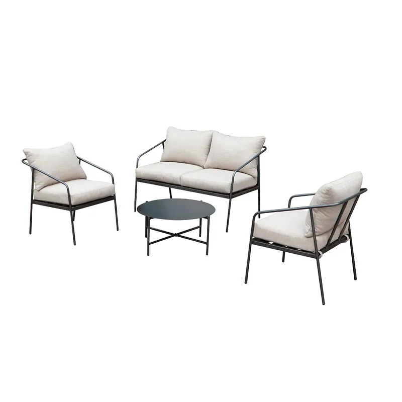 Loungeset – Pulverbeschichtetes Metall, Beige Polsterung, Schwarzes Gestell - Adria | Gilde Expressversand