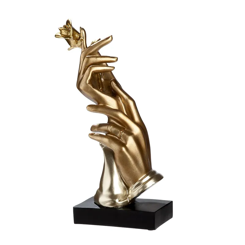 Skulptur – Kunstharz Design, Goldfarbenes Finish, Rosen Motiv - Holding Rose | Gilde Neuheit