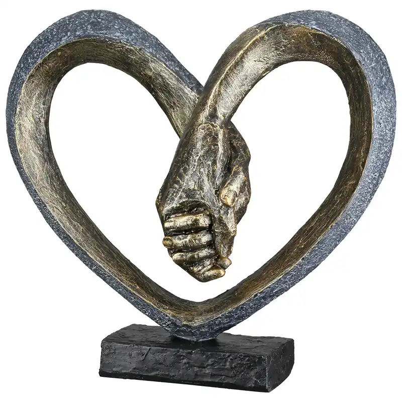 Zertifiziert Skulptur – Kunstharz Material, Herz Motiv, Metallische Optik - Hand in Hand | Gilde