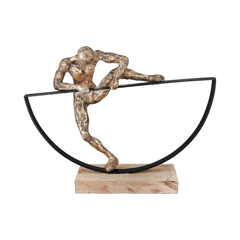 Skulptur – Stretchende Figur, Gebogene Bogenform, Mangoholz Sockel - Lifting | Gilde Top-Seller