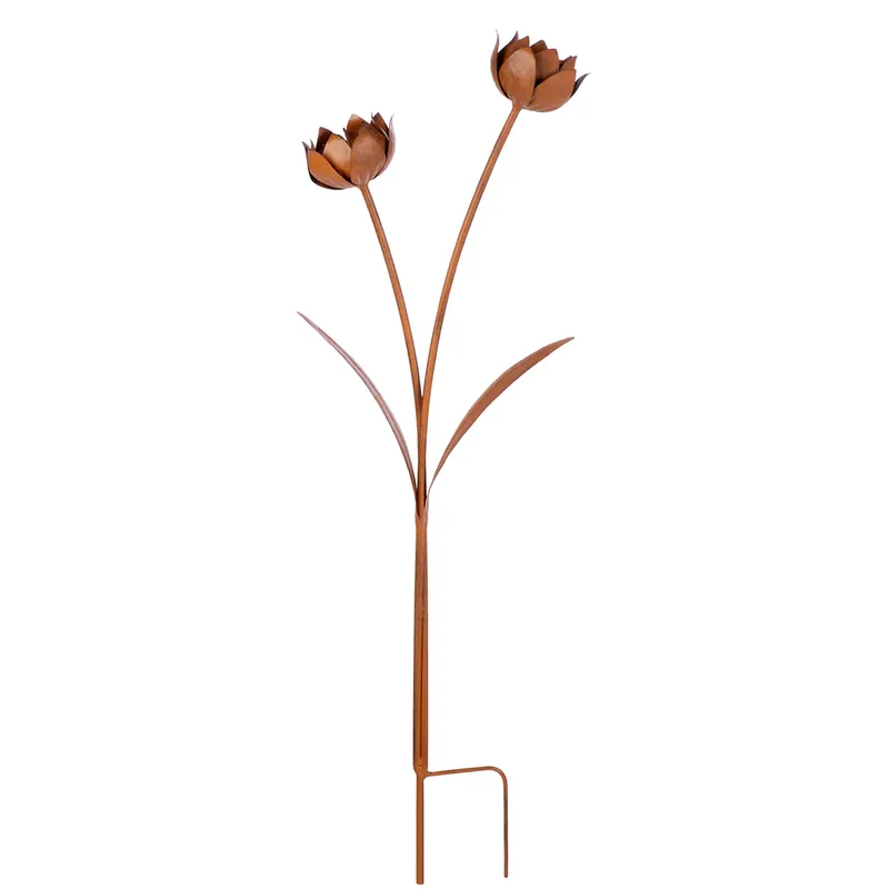 Direktkauf Gartenstecker – Gewischtes Metall, Blumen Design, Braune Oberfläche, 90cm Höhe - Fantasy | Gilde