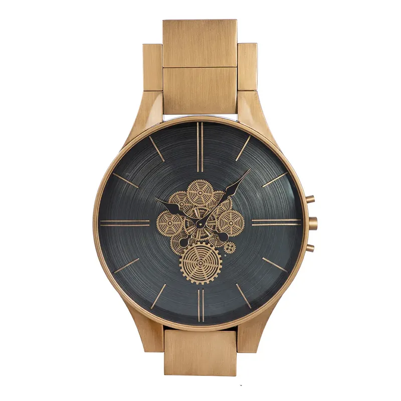 Wanduhr – Kupferne Metalloptik, Zahnradmotiv, Schwarze Akzente, 99,5 cm - Timing | Gilde Preisknaller