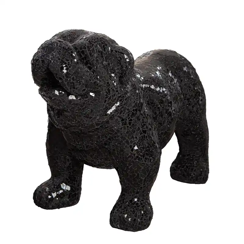 Dekofigur – Glänzendes Fiberglas, Kristallglas Akzente, Bulldoggenform, 42 cm - Black Disco | Gilde Preis Gesenkt