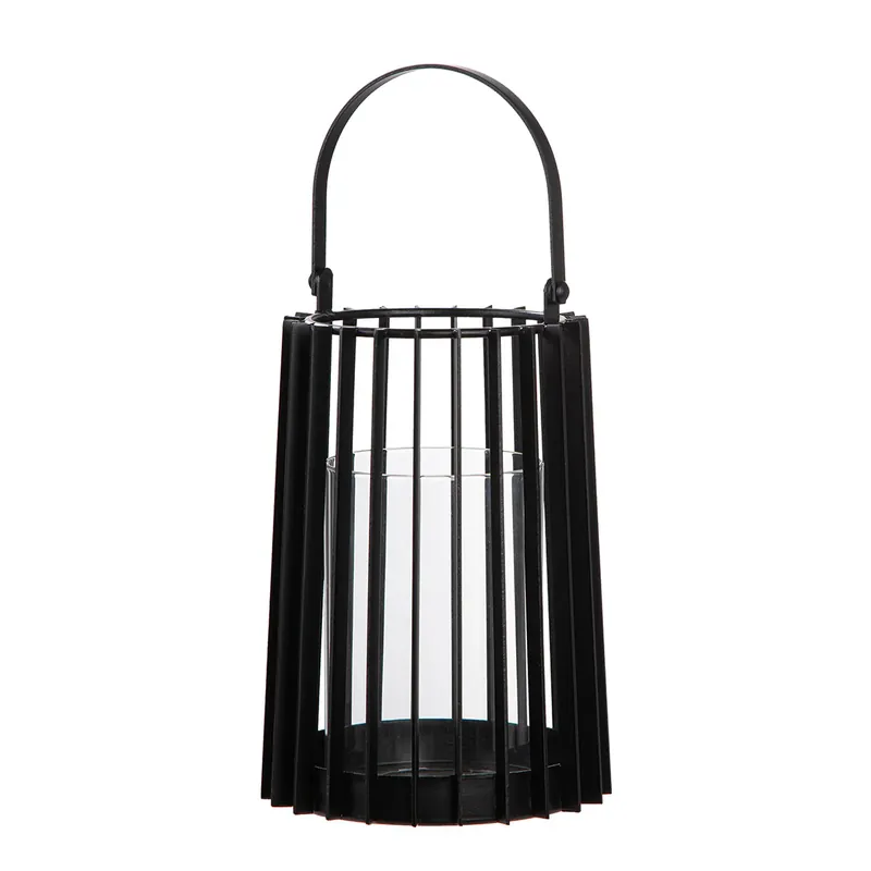 Neuheit Windlicht – Schwarzes Metall, Mattes Finish, Bügelgriff Design, 32cm Höhe - Porta | Gilde