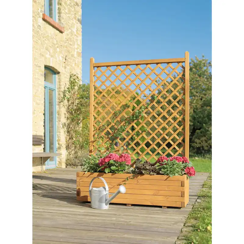 MrGardener Blumenkasten m. Gitter gerade, Pinie farbig Zertifiziert