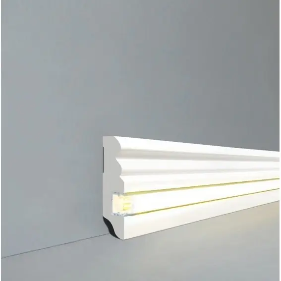 Aktuell Licht Sockelleiste "Düsseldorf" MDF 19 x 58 x 2500 mm Weiß Berliner Profil by PROVISTON
