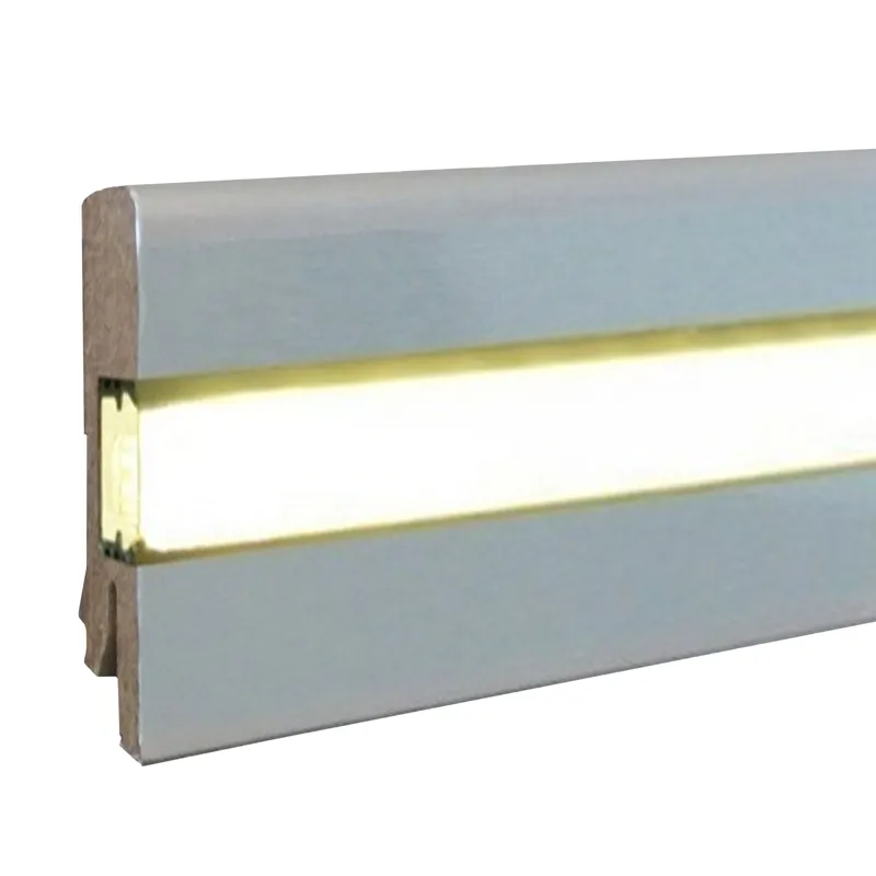 Licht Sockelleiste "Chemnitz" MDF 16 x 58 x 2500 mm Aluminiumfarbend Fußleiste by PROVISTON Preisknaller