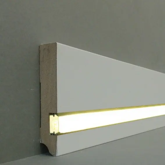 Bestseller Licht Sockelleiste "Gera" MDF 19 x 96 x 2500 mm Weiß LED Fußleiste by PROVISTON