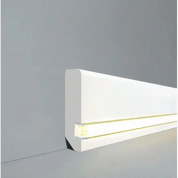 Licht Sockelleiste "Köln" Massivholz 20 x 80 x 2400 mm Weiß LED Fußleiste by PROVISTON Beliebt