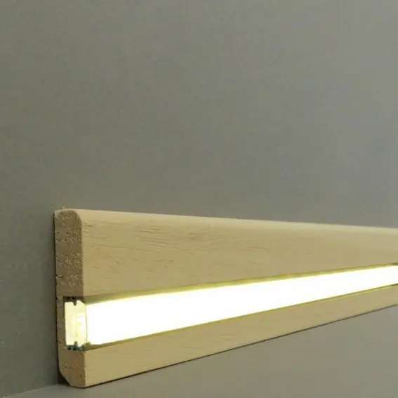 Knallerangebot Licht Sockelleiste "Bochum" Massivholz 13 x 58 x 2400 mm Abachi LED Fußleiste by PROVISTON