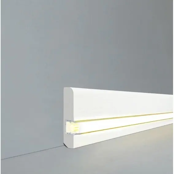 Neue Ware Licht Sockelleiste "Bochum" Massivholz 13 x 58 x 2400 mm Weiß LED Fußleiste by PROVISTON