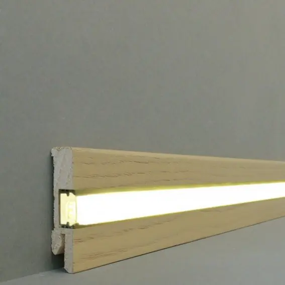 Licht Sockelleiste "Lübeck" Echtholzfurnier 16 x 60 x 2500 mm Eiche Weiß LED by PROVISTON Sofort Bestellen