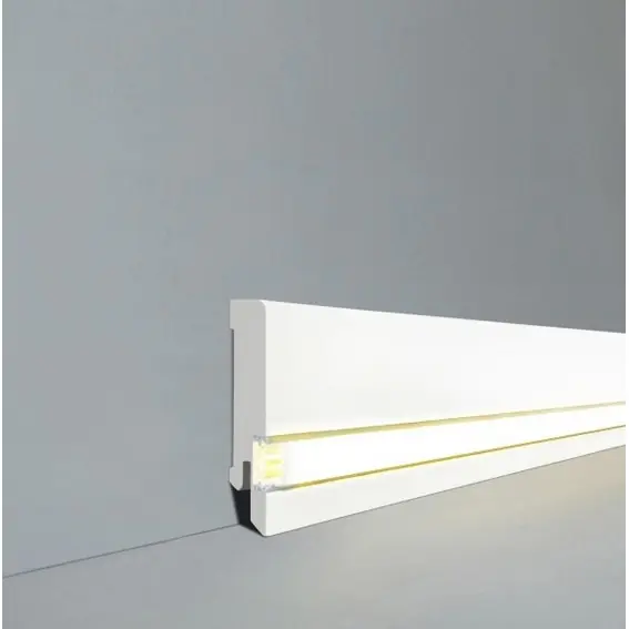 Licht Sockelleiste "Lübeck" Echtholzfurnier 16 x 60 x 2500 mm Weiß LED Fußleiste by PROVISTON Rabatt