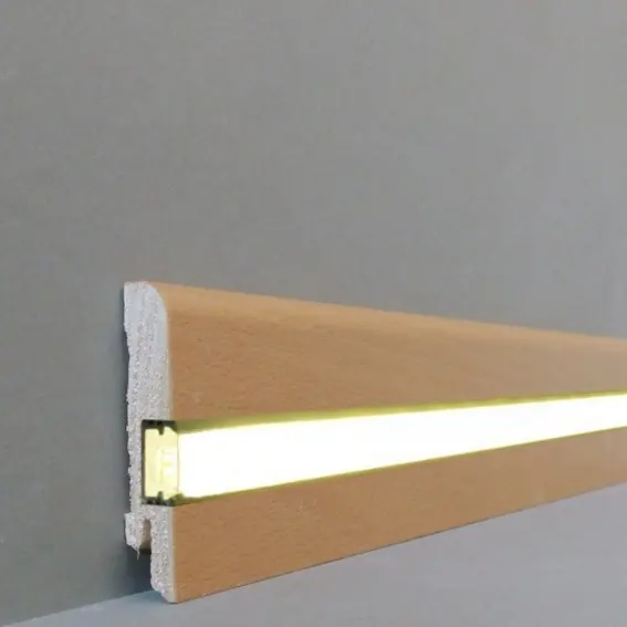 Ausverkauf Licht Sockelleiste "Erfurt" Echtholzfurnier 15 x 70 x 2500 mm Buche gedämpft LED by PROVISTON
