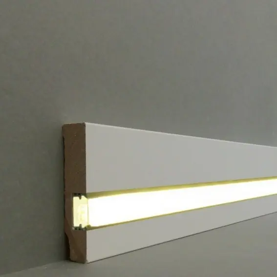 Zertifiziert Licht Sockelleiste "Cuxhaven" MDF 16 x 70 x 2500 mm Weiß LED Fußleiste by PROVISTON