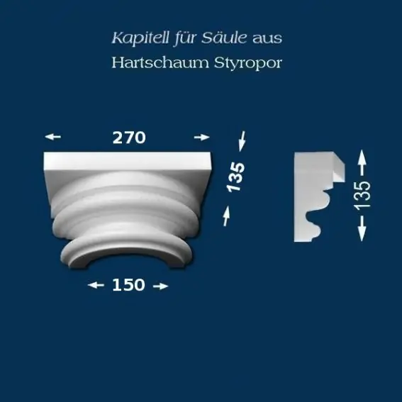 Markenprodukt Wiesemann | Säulenkapitell SK3-1" | Polystyrol | 270 x 150 mm | Dekosäule | Zierelement Stucksäule